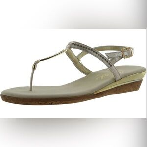 Onex Metallic Gold T-Strap Rhinestone Sandals